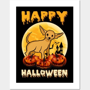 Chihuahua Halloween Scary Pumpkin Moon Posters and Art